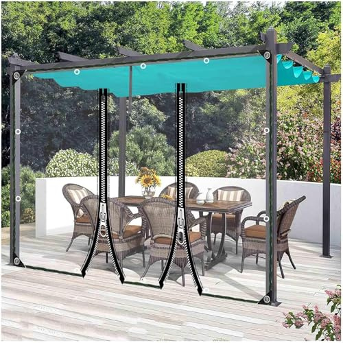 Paneles laterales de lona transparente, impermeables y resistentes a los rayos UV, cortinas de lona transparente con puerta con cremallera para pérgola, garaje, camping, cortinas de lluvia de PVC, 3 x