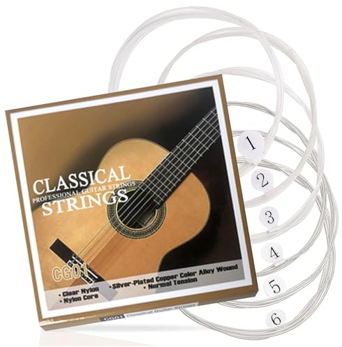 Corde per chitarra classica, in nylon e argento, corde per chitarra acustica, per chitarra classica, concerto e acustica, qualità del suono brillante, corde in acciaio durevoli, 6 pezzi