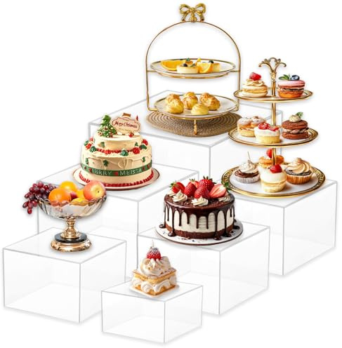 Nuoyiman 6er-Pack Acryl-Buffet-Ständer, Ausstellungsständer mit hohlem Sockel, Dessertständer für Weihnachtsfeiern, Hochzeiten, Geburtstage und Familienfeiern (transparent)