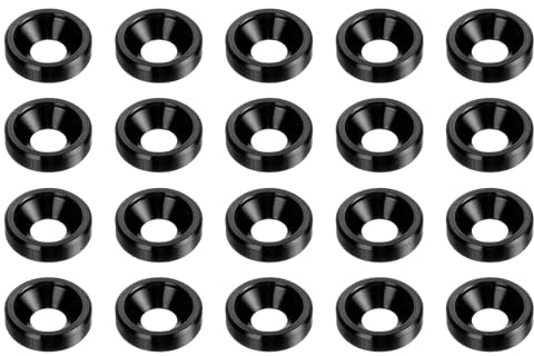 QUARKZMAN 20 Stück Senkscheibe M3 Eloxiert Aluminiumlegierung Zierscheiben Schraubenunterlegscheiben Für Mechanische Zubehörteile Schwarz