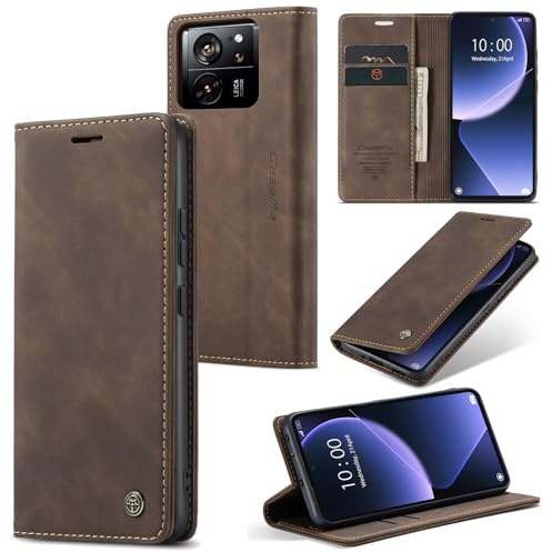 Handyhülle für Xiaomi 13T Hülle, Klapphülle Xiaomi 13T Pro 5G Premium Lederhülle Klappbar Flip Case Tasche Magnet Kartenfach Standfunktion Klapphülle Schutzhülle für Xiaomi Mi 13T / 13T Pro, Kaffee