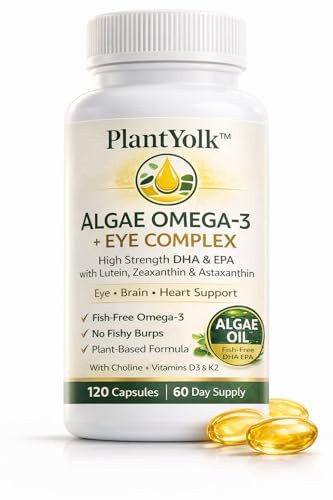 Algae Omega-3 + Eye & Brain Health Complex – 120 Caps - EPA+ Lutein, Zeaxanthin & Astaxanthin, Choline, Vitamin D3 & K2 – Fish-Free Formula