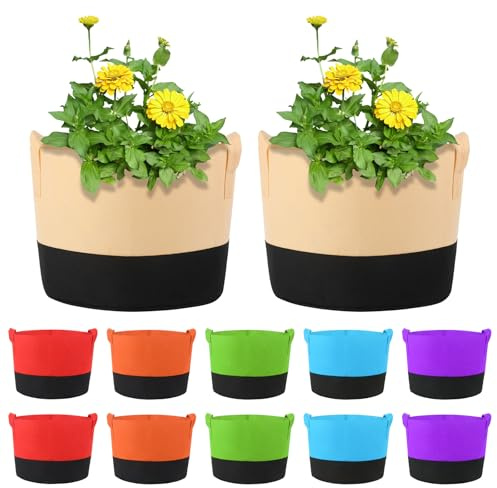 Ohiyoo 12 Stück 20 L Pflanzsack mit Griffe, 5 Gal Bunte Pflanzsack aus Filzstoff Pflanze Grow Bag für Kartoffeln, Tomaten, Gemüse, Blumen, Pflanzen (5 Gallone, 20 L)