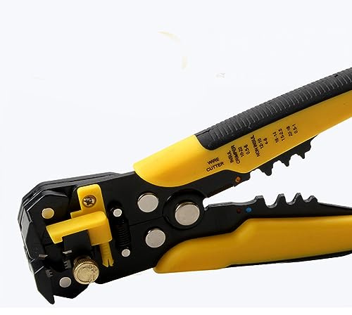 MasYosh Pinza Spelafili Multifunzionale, Pinza Spelafili Automatica in Plastica in Acciaio con Impugnatura Ergonomica e Piastra di Base da 4 Mm, per Lavori Domestici in Fabbrica e Cavi (Gialla)