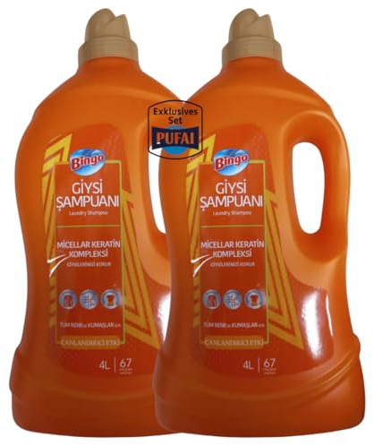 PUFAI Bundle – Bingo Wäsche-Shampoo mit Mizellarem Keratin-Komplex – 4 L, 2er Pack | Sanfte Reinigung & Farbschutz | Für Stoffarten