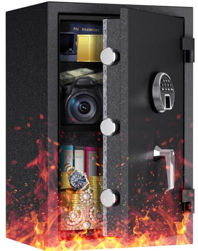 99L Biometrischer Feuerfester Tresor, Fingerabdruck Möbeltresore-66*43*35cm | mit Digitale Tastatur und Typ-C-Aufladung, Safe Wasserdicht für Dokumente & Bargeld, Tresor für Zuhause, Hotel, Büro