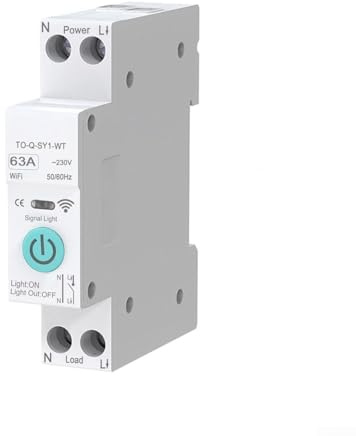 Disjoncteur intelligent 63 A avec télécommande WiFi et surveillance par application pour systèmes domotiques compatibles TUYA, montage sur rail DIN (sans mesure)