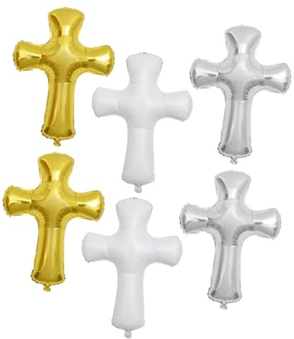 Parliky Globos Gigantes de Aluminio en Forma de Cruz para Bautizo, 6 Piezas, Decoración Religiosa para Comunión y Fiesta, Adornos para Fotografía y Celebraciones Familiares