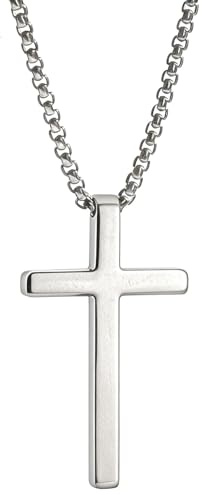 Herrs silverkedja Korshalsband Stort rostfritt stålkors 316L rostfritt stålkedja 60 cm Robust herrsmycken Kristen present till honom