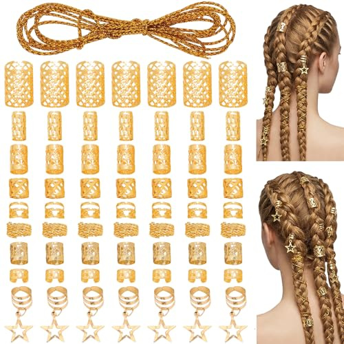 NiceNaiils 126 Pcs Dreadlocks Joyería, accesorios para el pelo para trenzas, puños de metal ajustables, joyas para el cabello, clips en espiral para rastas para hombres, trenzas（Oro）