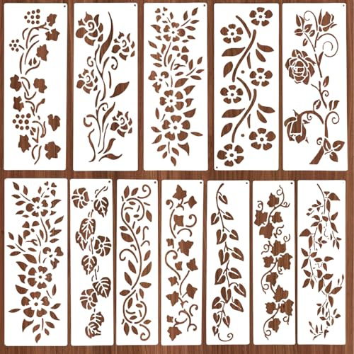 12 Stück Blatt Ranken Mal Schablone Für Wand Schablonen Zum Bemalen Blumen Dekorative Wände Schablone Malschablonen für DIY Wiederverwendbare für-Möbel Wände Leinwand