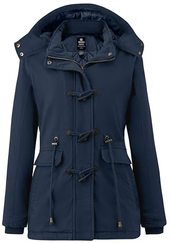 Wantdo Femme Veste Matelassée d'hiver en Coton Veste d'extérieur Résistante à l'eau Manteau Chaud à Capuche Fausse Fourrure Parka Coupe-Vent Puffer Blouson Bleu XXL