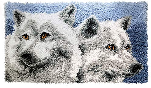Myriad Choices Knüpfteppich Zum Selber Knüpfen mit Kissen Knüpf-Sets 50x30cm Latch Hook Kit für Kinder und Erwachsene (Wolf)