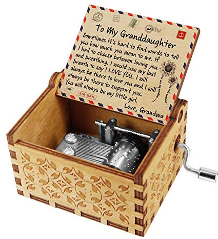 Engraved Wood Music Boxes Handmade Wooden Music Boxes and Songs with Stainless Steel by Music Chests Custom Vintage Hand Crank Musical Box Christmas Birthday Gift (To My Granddaughter From Grandma)
