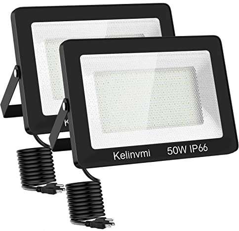 kelinvmi 50W LED Strahler Außen, 5000lm LED Flutlicht Außenleuchte, 4200K Warmweiß IP66 Wasserdicht Außenbeleuchtung für Garten, Garage, Haus, Hof, 50cm Drähte ohne Stecker, 2-Packung.