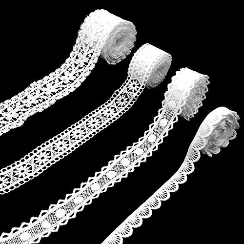 Spitzenband Vintage, Guipure Lace Trim White Crochet Lace Ribbon Sortiertes Muster für Kleidungskleidung DIY 4 Roll 8 Yards
