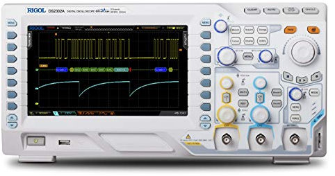 RIGOL DS2302A Digitales Oszilloskop, 300MHz Bandbreite, 2 Analogkanäle, 56Mpts Speichertiefe, 2G Sa/s Abtastrate, I2C, SPI, RS232, CAN Decoder als Standard