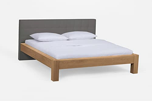 Beauty.Scouts Massivholzbett Madola I langes Kopfteil Eisengrau Bett Wildeiche Honig geölt verschied Größen DICO Doppelbett Einzelbett Bettgestell Doppelbett Größe 160 x 200 cm