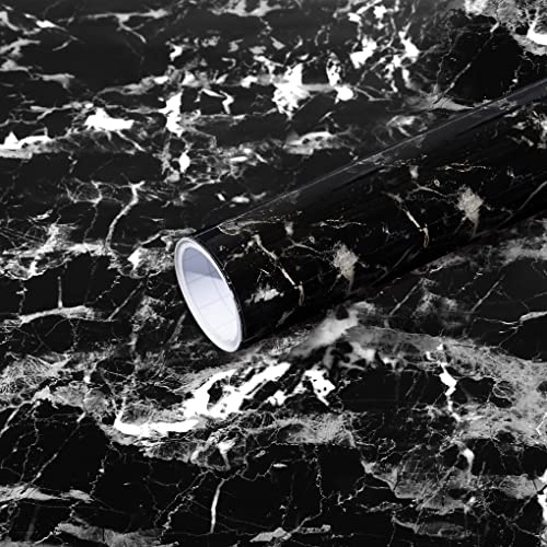 Arthome Marble Contact Paper,Self Adhesive Wallpaper,Peel and Stick Paper Removable Decorative Film for Kitchen,Countertop,Cabinet,Waterproof Vinyl Sticker,Black Silver Marble,60x508cm