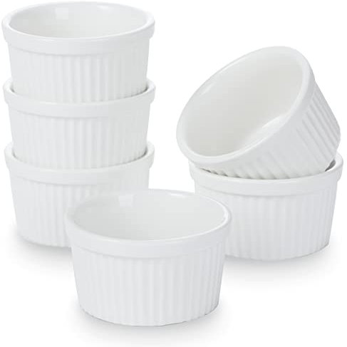 3 oz Ramekins - 6 pcs Porcelain Ramekins Dishes for Souffle,Creme Brulee, Pudding, Custard Cups,Bakeware Bowls Set for Baking,Oven Safe, White 2.75 inch