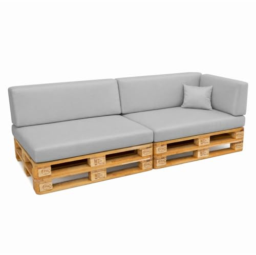 POKAR Palettenkissen Wasserabweisend Palettenauflagen mit abnehmbarem Bezug Palettenmöbel Palettensofa 6er Set: Sitzkissen 120x80 + Rückenlehne 120x40, Grau