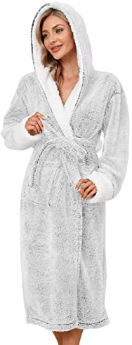 UMIPUBO Accappatoio Donna Vestaglia Donna Invernale Pile Morbido Accappatoio con Cappuccio Pyjama Kimono Camice da Notte con 2 tasche, Confortevole Loungewear Vestaglia da Camera