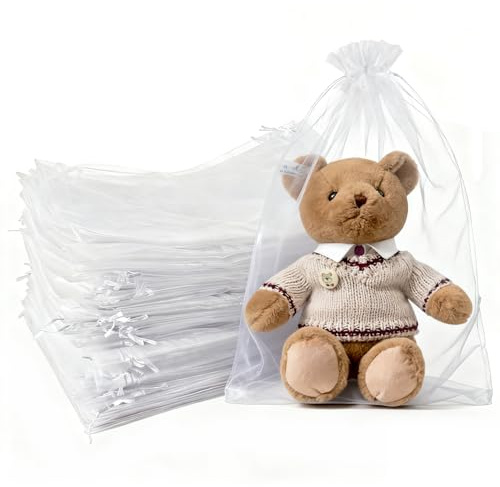 MAOOY 100 Stück Organzasäckchen Groß 30x40cm, Weiß Organza Säckchen Zum Befüllen Organzabeutel Als Schmucksäckchen，Geschenksäckchen Organza für Muttertag, Bonbon, Geschenktüte Kommunion