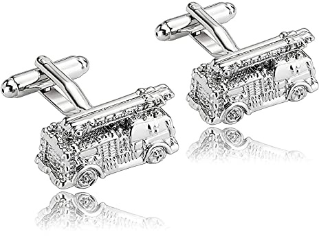 Whoiy Gemelos de Camisa, Gemelos Hombre Acero Plata Camion de Bomberos para Hombres Grabado Gratis con Joyero
