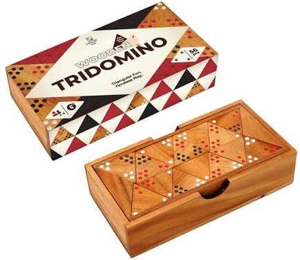 BSIRI Wooden Triangular Dominoes Set Triangle Tile Game Strategy for Adults Classic Domino and Family Board Games Night Travel Dominos Set with Storage Case for Home Table Play