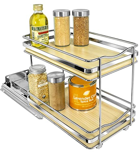 Lynk Professional® Élite™ Gewürzregal für Schrank, ausziehbar, 16,5 cm breit, ausziehbares Gewürzregal, Holz und Chrom, doppelt