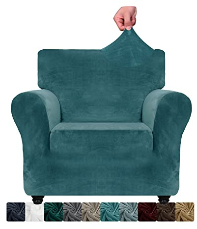 XINEAGE Samt Sofaüberzug 1 Sitzer,Stretch Sofa überzug für Wohnzimmer, Dicke Weiche Sofaüberwurf, Rutschfester Sofa Cover für Hunde, Haustiere (1 Sitzer, Tealblauel)
