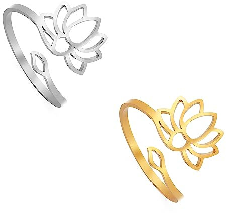 VASSAGO Verstellbare Lotusblumen-Ringe für Frauen Om Yoga Blume Versprechen Ringe, Ausschnitt Einfarbig Lotusblume Ring, Verstellbarer Lotusring Inspirierender Schmuck, Geschenk für Frauen Mädchen