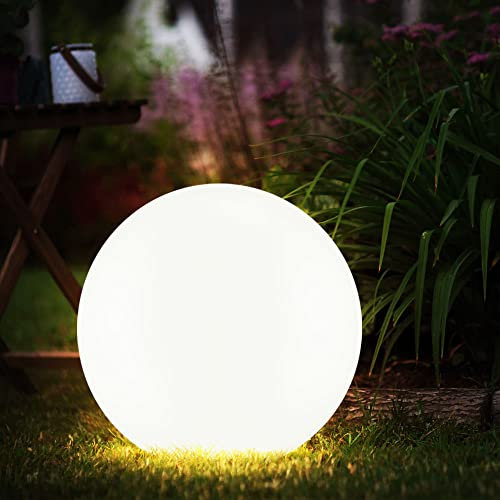etc-shop Solarlampen für Außen Kugel Gartenleuchten Erdspieß Kugelleuchte Solar LED Solarkugel für den Garten, weiß Silber, LED warmweiß, Durchmesser:20 cm