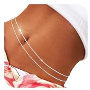 Wriidy Layered Silver Beaded Waist Chain Shiny Belly Chain Women Body Jewelry Accessories for Beach