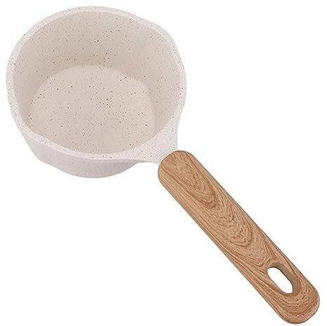 Casserole à Lait de 10 Cm avec Rebord Verseur, Petite Casserole Blanche en Acier Inoxydable pour Chauffer, Faire Mousser et Cuire des Sauces Délicates