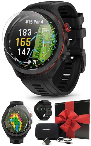 Garmin Approach S70 (Black, 47mm) Golf GPS Watch - AMOLED Display, Virtual Caddie & Playslike Distance - Gift Box Bundle with PlayBetter Screen Protectors, Wall Adapter & Hard Case