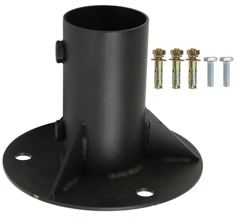 BFYDOAA Base Flange for Round Post, Black Steel Pole Sockets Flange Rod Holder for Chain Link Fence/Mailbox/Flag Post - Bolts/Side Screws Included (52mm)