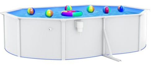 Willood Stahlwandpool Set Robuster Pool in Weiß mit winterfester Blauer Innenfolie mit Stahlwand Oval 490x360x120 cm Weiß