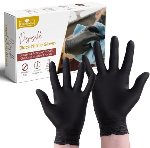 CHEF ROYALE Pack of 500 Disposable Black Nitrile Gloves - Latex & Powder Free Medical Nitrile Gloves for Multi Use Extra Strong Food Prep Gloves