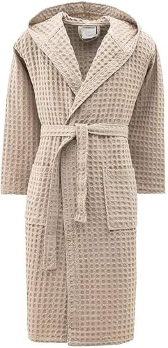Corredocasa Accappatoio Unisex Uomo/Donna Modello in Nido d'Ape - Cappuccio e Cintura - 100% Cotone - Super Assorbenza Tinta Unita Antiumidità (IT, Testo, M, Regular, Regular, Beige)