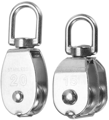 PATIKIL Einzelrolle Doppelrolle Blocklast 35/75kg M15/M20 mit Karabinerhaken, 2er Pack 304 Edelstahl Schwenkhebelelement für Aufhängung und Heben