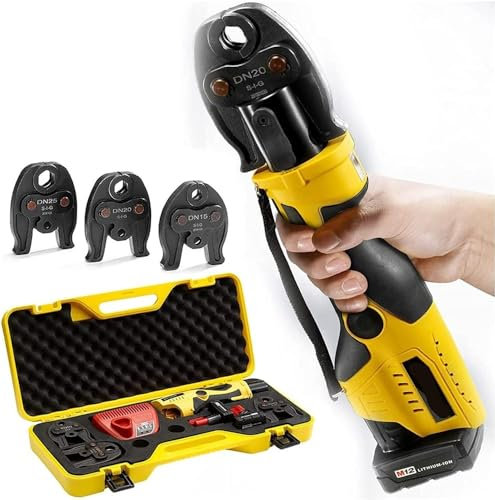Hydraulic Pipe Crimping Tool Hydraulic Pipe Crimping Tool, Stainless Steel Crimping Pliers, Battery Powered Cable Crimping Tool, with LCD Display & Led Lighting,3 Jaws for Plumbing Installat