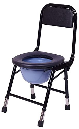 MaGiLL Toilettenstuhl für Erwachsene, Duschstuhl mit Rückenlehne und Eimer, zusammenklappbarer Nachtstuhl, höhenverstellbar, für Camping im Freien, ältere Menschen, Schwangere Frauen