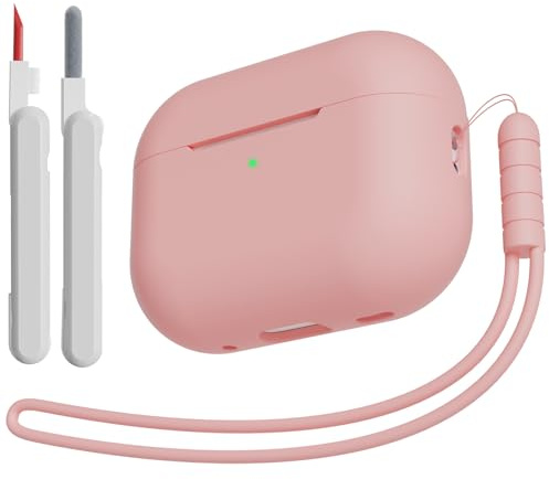 KOKOKA Silikon Hülle Schutzhülle Kompatibel für Airpods Pro 2/1 2023/2022/2019 mit Reinigungsset und Silikonband, Stoßfeste Weiche Schutzhülle Case für Airpods Pro 2nd/1st Generation, Rosa