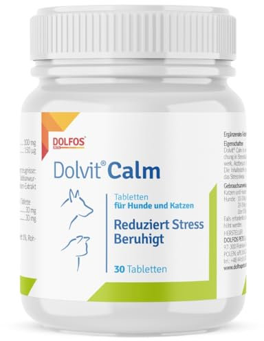 Dolvit Calm Beruhigungsmittel für Hunde und Katzen 30 Tabletten, Entspannungs- & Anti-Stress-mittel für Hunde mit Baldrian, L - Tryptophan und Zitronenmelisse, Schmackhaft und Leicht Enzunehmen