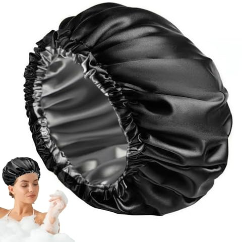 Bonnet de douche imperméable, couvre-cheveux de douche Double couche réglable-bonnet de douche noir imperméable pour le Camping et les voyages