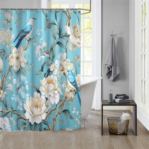 Duschvorhang Turquoise 180x200cm Beschwerter Saum Wasserdicht Duschvorhänge Waschbar Polyester Stoff Shower Curtains Mit Ösen Duschvorhangringe Bad Curtain Badewanne Badezimmer Vorhang Gardinen 1032