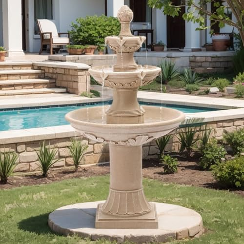 Grepatio Italian Outdoor Water Fountain, 48.4 H Bubbler Garden Waterfalls Fountains, 3 Tiered Roman Pillar Floor Water Fountain for Indoor, Yard, Lawn and Garden Décor