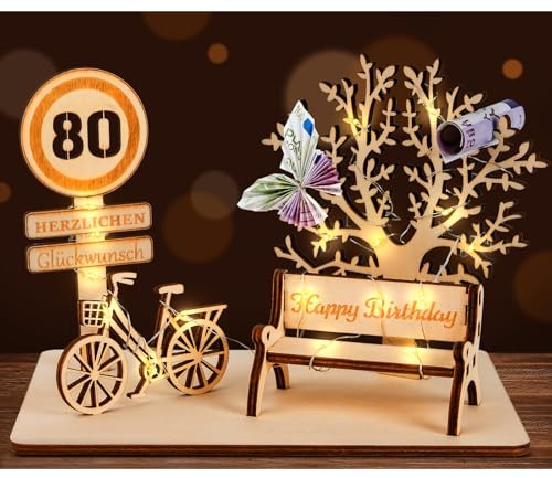 I LOVE MOM Geldgeschenk Geburtstag Holz, Fahrrad Geschenk, DIY Holz Schild Gästebuch Dreidimensionale Bäume Sitzbank Deko Zahlen für Geschenke, Hochzeiten, Partys, Geburtstage, Jubiläum (GYY-80)