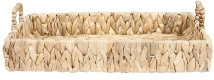 Woven Hyacinth Serving Tray with Handles Rectangular Serveware (Medium) | Food Tray, Decorative, Living Room, Dining Room, Kitchen Serveware